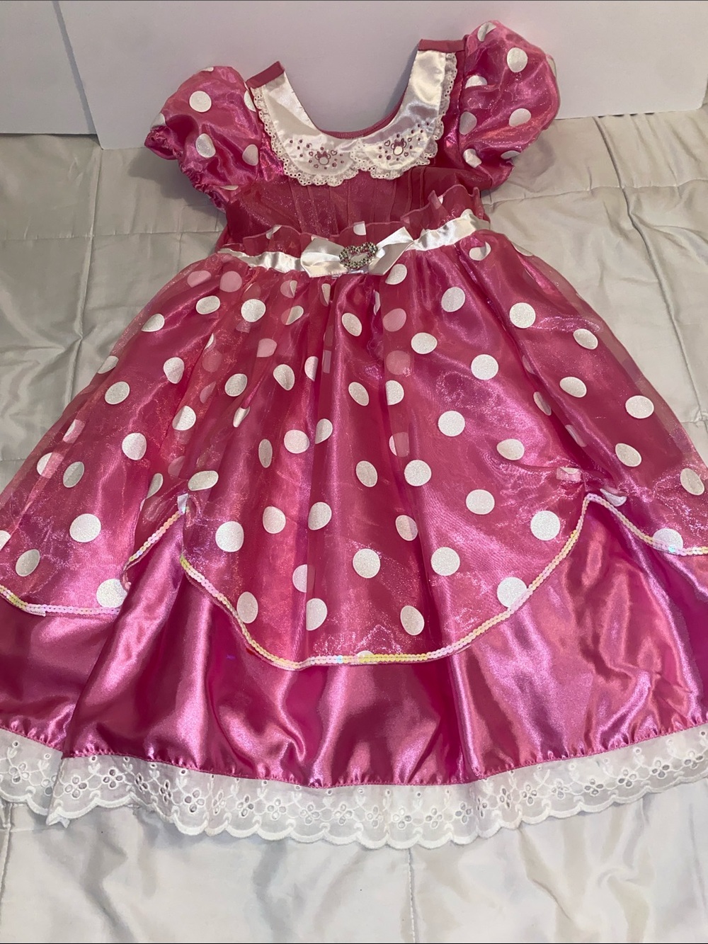 Disney Minnie Pink  Polka Dot Satin Costume Dress with White Trim - Picture 1 of 4